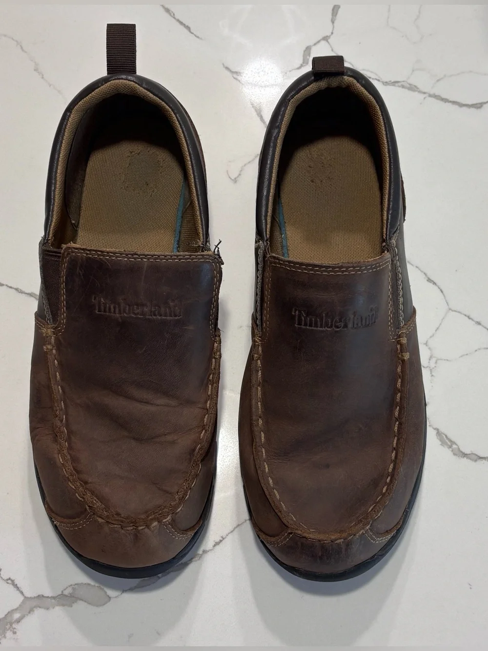 Timberland Brown Leather Big Boys Slip-On Loafers Non Marking Sole Kids Size 6
